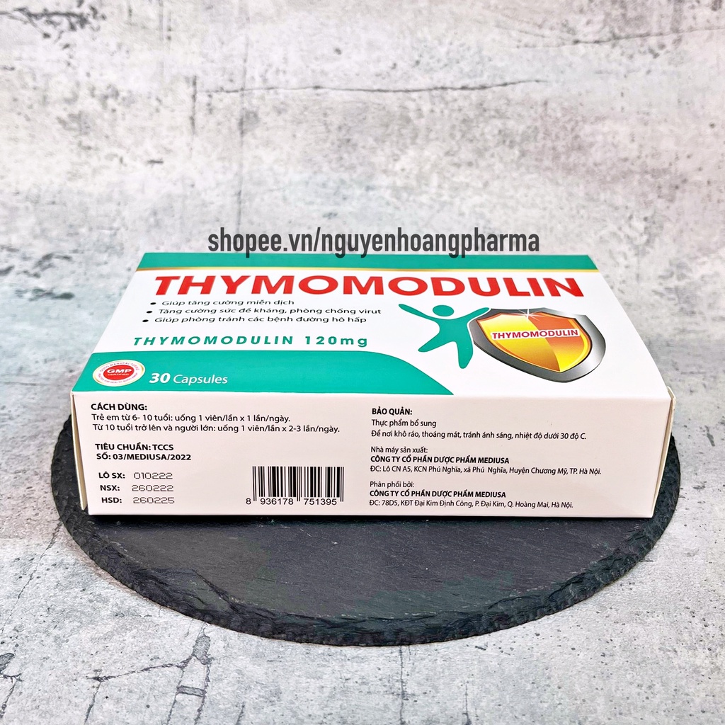 Viên uống tăng đề kháng Thymomodulin 120mg tăng cường miễn dịch, phòng tránh các bệnh về hô hấp - Hộp 30 viên