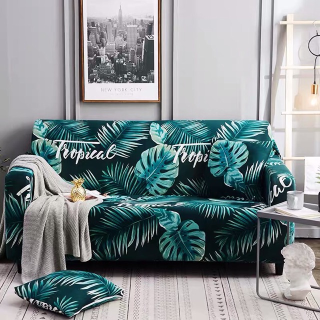 TẤM GA BỌC GHẾ SOFA hoạ tiết Tropical lá xanh nhiệt đới cho ghế 1,2,3,4 chỗ