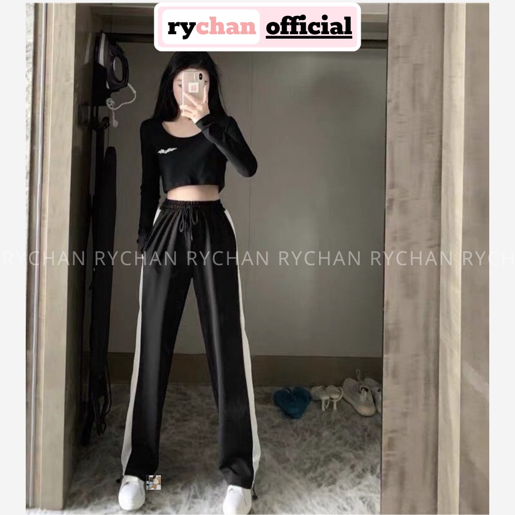 [ẢNH THẬT CUỐI] Set Thể Thao Đen Quần Suông Kèm Áo Crop Tay Dài - SE553
