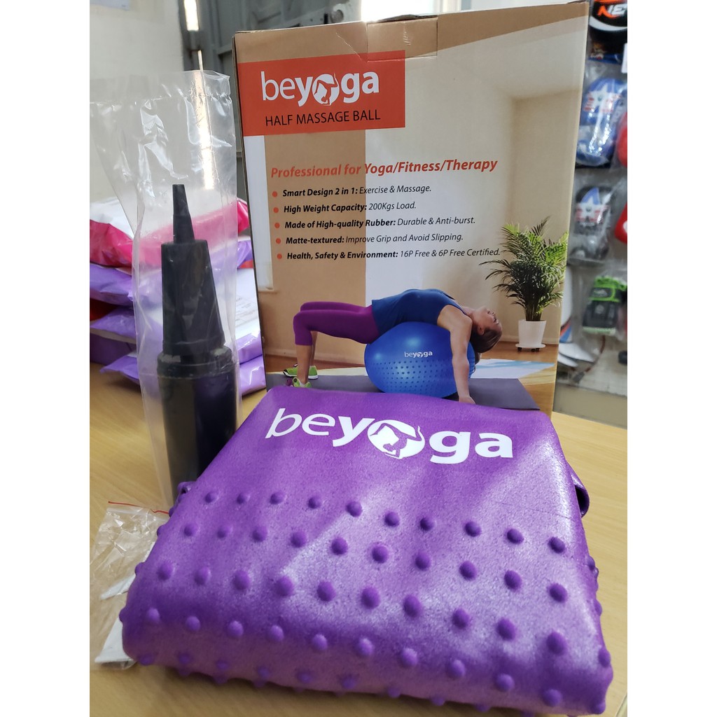 [Tặng Bơm] Bóng Yoga Cao Cấp, Cao Su Chịu Lực, Chống Nổ, beYoga, 2 mặt Trơn và Gai, Cỡ Trung Bình 65cm