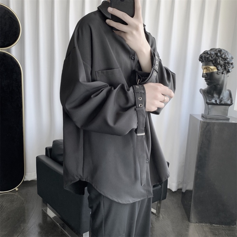 Áo Sơ Mi Tay Dài Dáng Rộng Màu Sắc Đơn Giản Phong Cách Hàn Quốc Cho Nam Giới