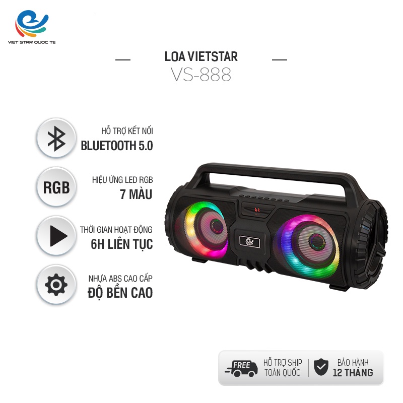 Loa mini Việt Star Quốc Tế VS-888- Kết nối bluetooth 5.0- đèn LED đổi màu- Bảo hành 12 tháng