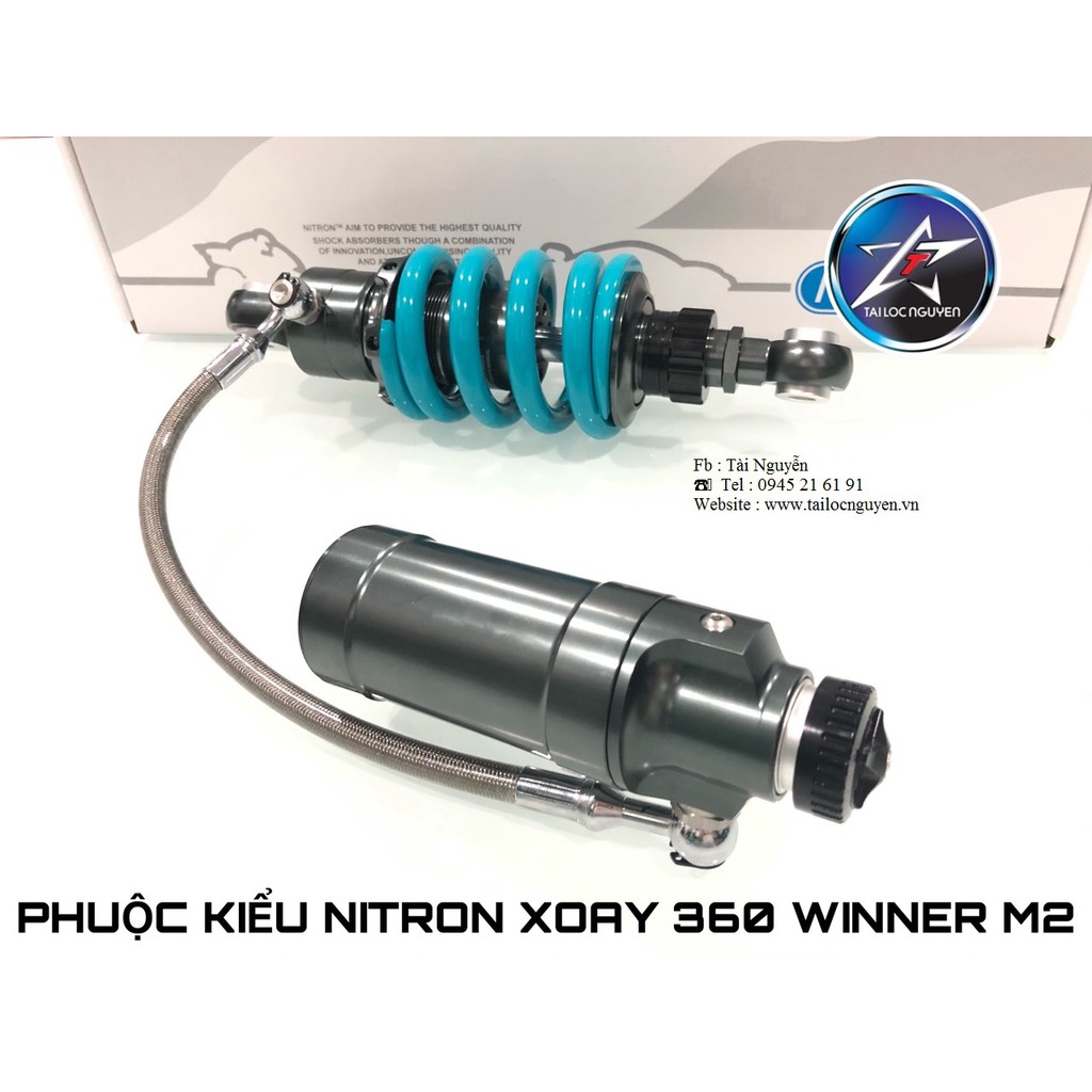 PHUỘC KIỂU XANH NITRON BÌNH DẦU XOAY 360 ĐỘ CHO EX150 - WINNER