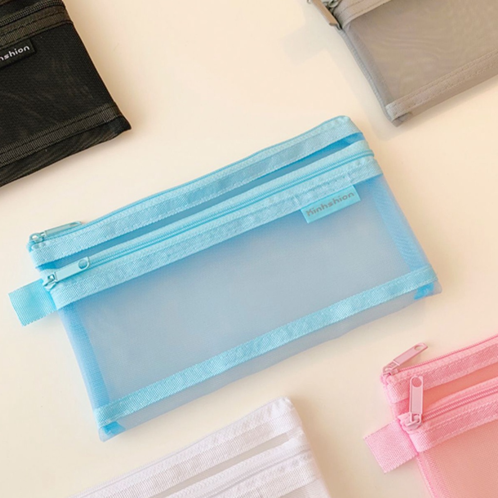Túi Đựng Bút Trong Suốt Phối Khóa Kéo Đơn Giản