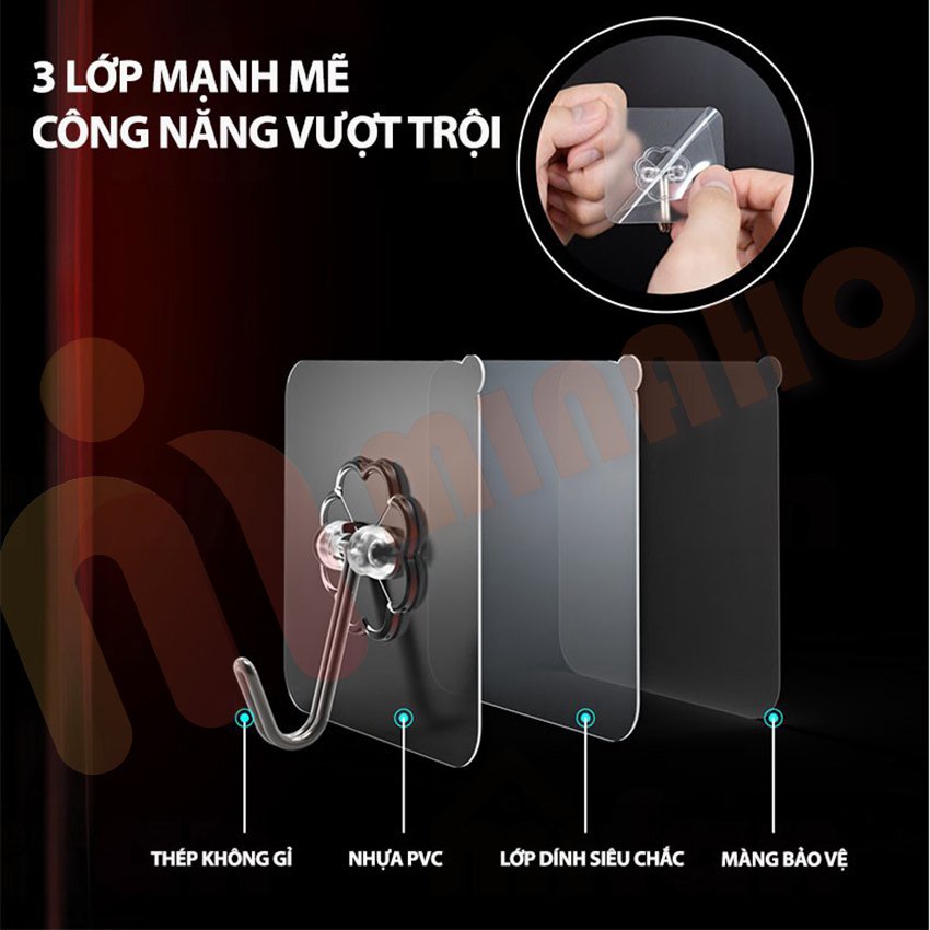 Móc Dán Tường Siêu Dính MINAHO - Móc Dán Tường Trong Suốt, Chịu Lực Tốt, Chắc Chắn, 6x6 cm