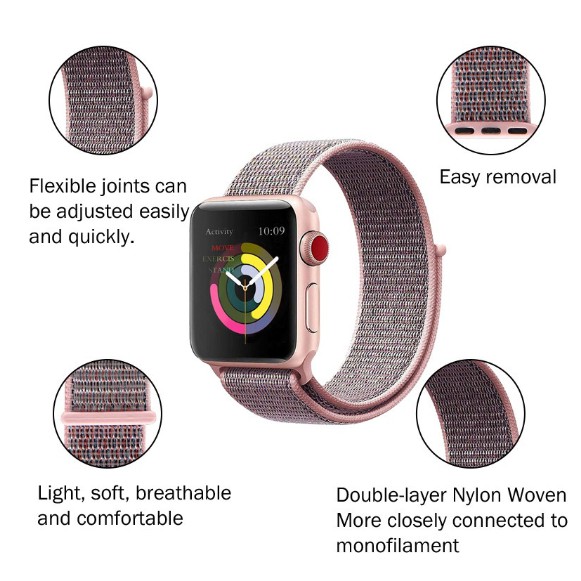 Dây đeo bằng vải dệt nhiều màu cho dây đeo Apple Watch Soft Sports Replacement 38/40mm 42 / 44mm Nylon Loop iWatch Series 6 5 4 3 2 1 SE