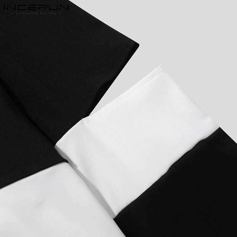 Áo INCERUN tay dài phối màu thiết kế cắt rỗng trẻ trung cho nam