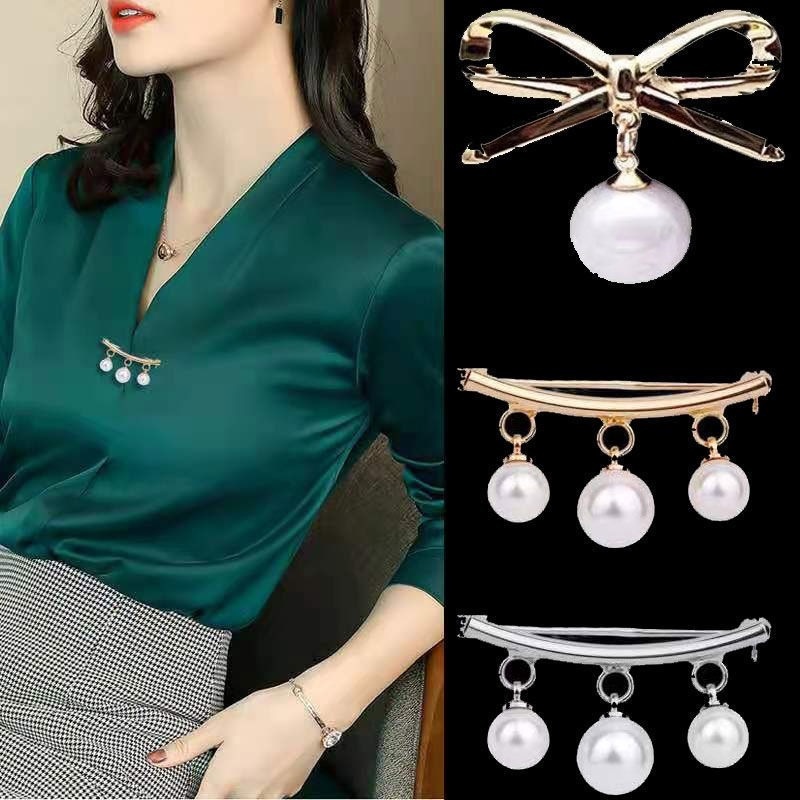 Ghim Cài Áo Hình Nơ Đính Ngọc Trai Nhân Tạo Phong Cách Hàn Quốc Thời Trang