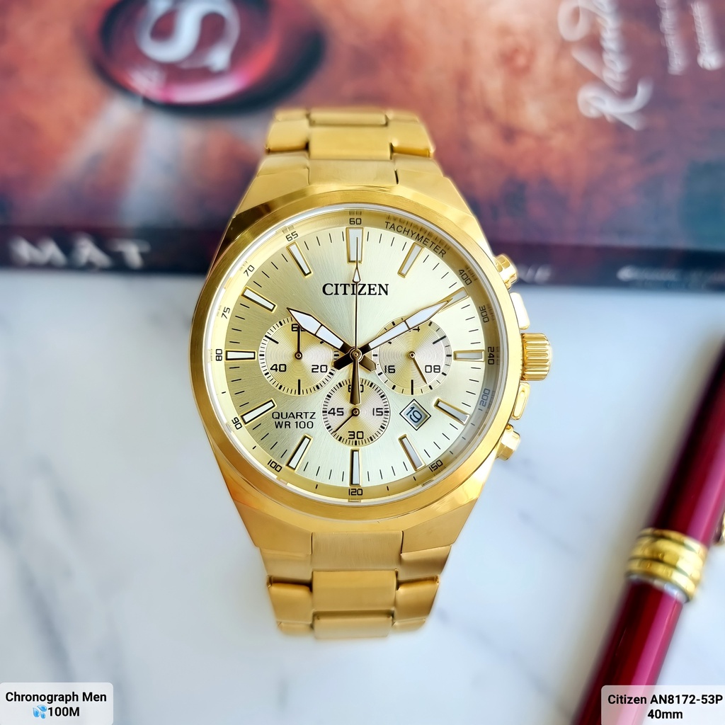 Đồng Hồ Nam Citizen AN8172-53P Pin Chronograp Dây Sắt Full Vàng