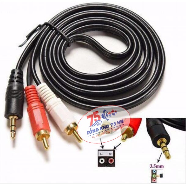 Dây loa 1 đầu 3.5mm đưa ra 2 cổng RCA AV bông sen 1.5m