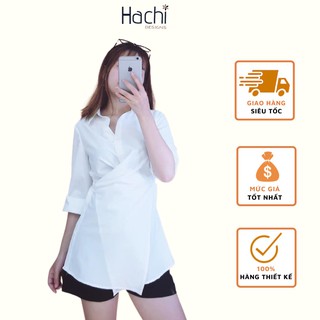 Áo Sơ Mi Trắng Xẻ Phong Cách Điệu Đà Hàn Quốc Hàng Thiết Kế Hachidesigns