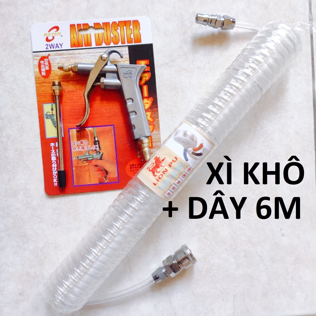 xì khô BOTER 2 đầu đồng + dây hơi 6m, súng xịt hơi thổi bui dùng khí nén