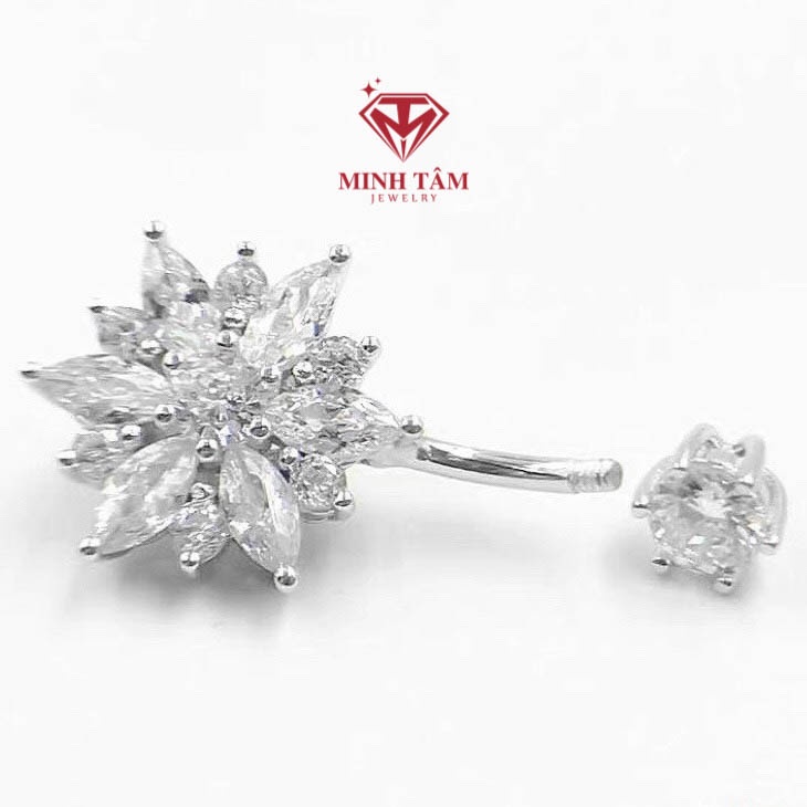 Khuyên rốn bạc 925 hình bông tuyết gắn đá hàng nhập khẩu-Minh Tâm Jewelry