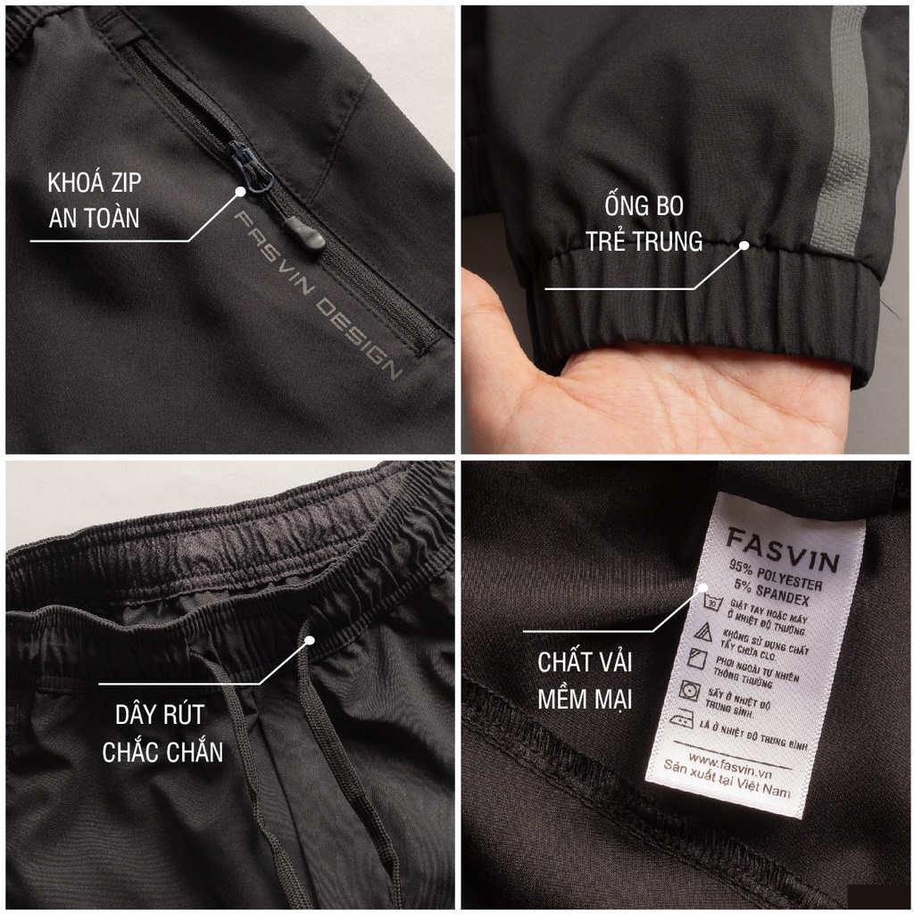 Quần jogger thể thao nam Fasvin DC20424.1.SG gấu bo vải gió mờ 01 lớp gấu bo cao cấp.