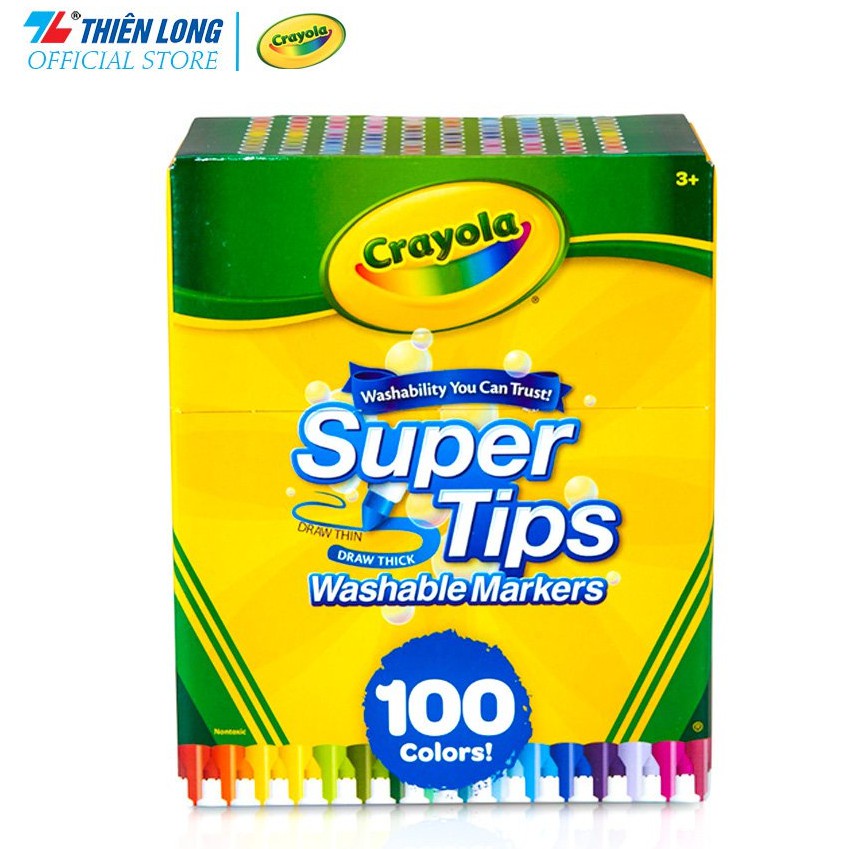 Bộ 100 cây Bút lông Nét mảnh - Nét đậm Dễ tẩy rửa Crayola Supertips Washable Marker