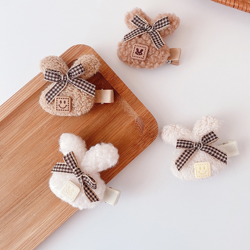 Kẹp Tóc Hình Thỏ Xinh Xắn, Lông Cừu Vintage Dành Cho Bé Gái MS10