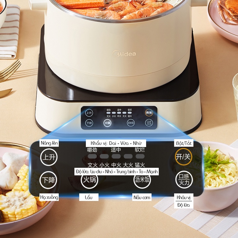 Nồi Lẩu Điện Thang Máy Thông Minh Midea hàng chính hãng có sẵn nồi lẩu nâng lên hạ xuống Midea
