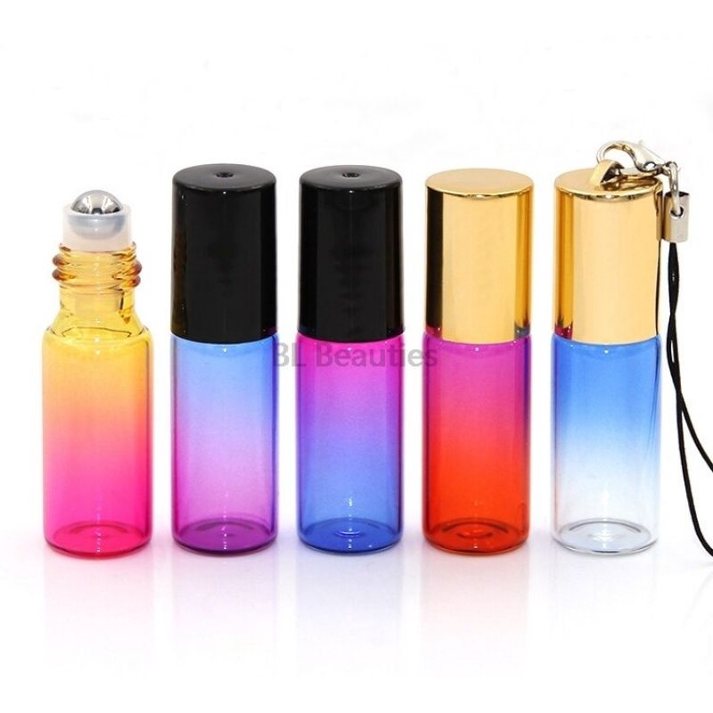 Combo 5 vỏ chai 5ml thủy tinh nhiều màu sắc Bi lăn thép đựng tinh dầu nước hoa son môi bóng loại mini nhỏ gọn dễ thương