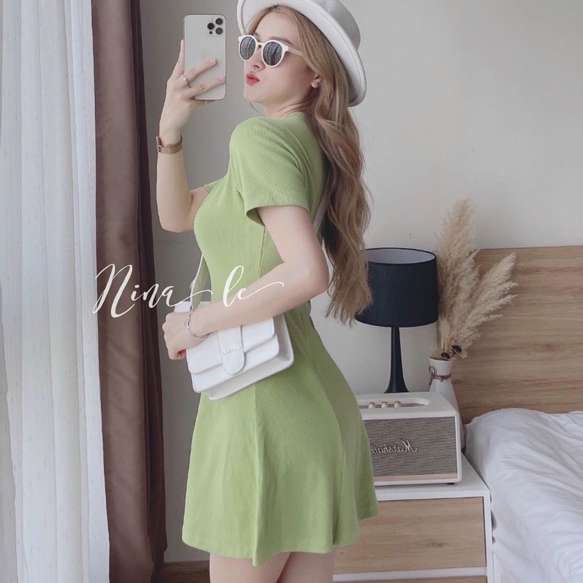 Váy đầm nữ body cổ sơ mi ngắn tay dáng xòe nữ tính thời trang nữ STCothing