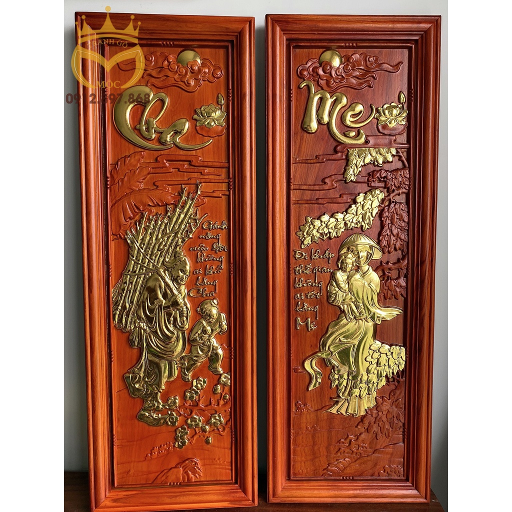 Tranh câu đối Cha Mẹ gỗ hương