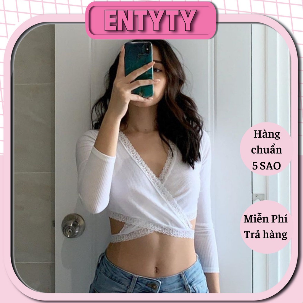 Áo ren chéo tay dài nữ tà chéo - RCH1