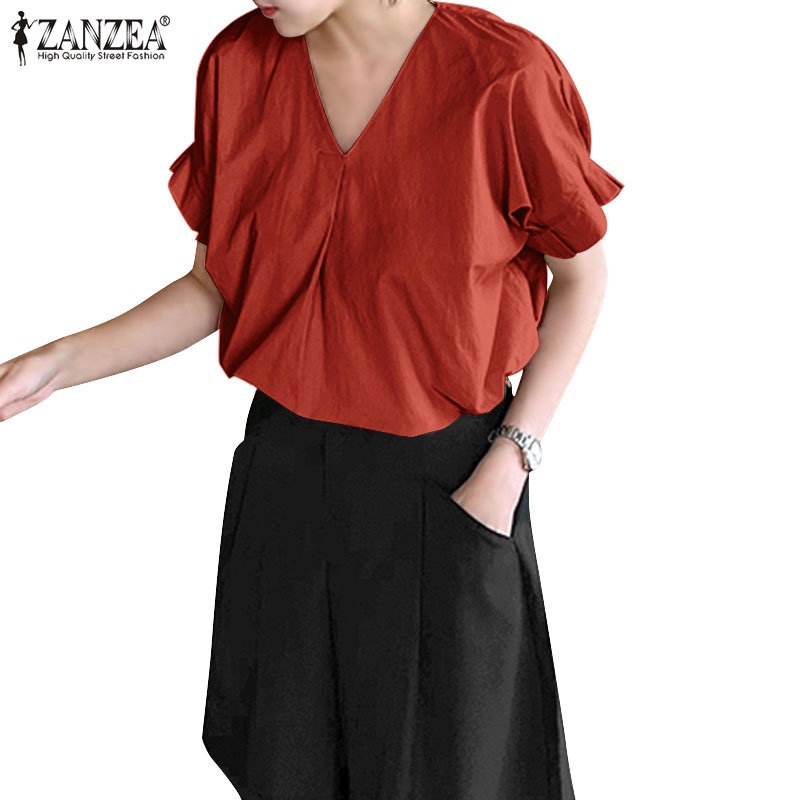 Áo thun ZANZEA tay ngắn cổ chữ V thời trang phong cách Hàn Quốc cho nữ