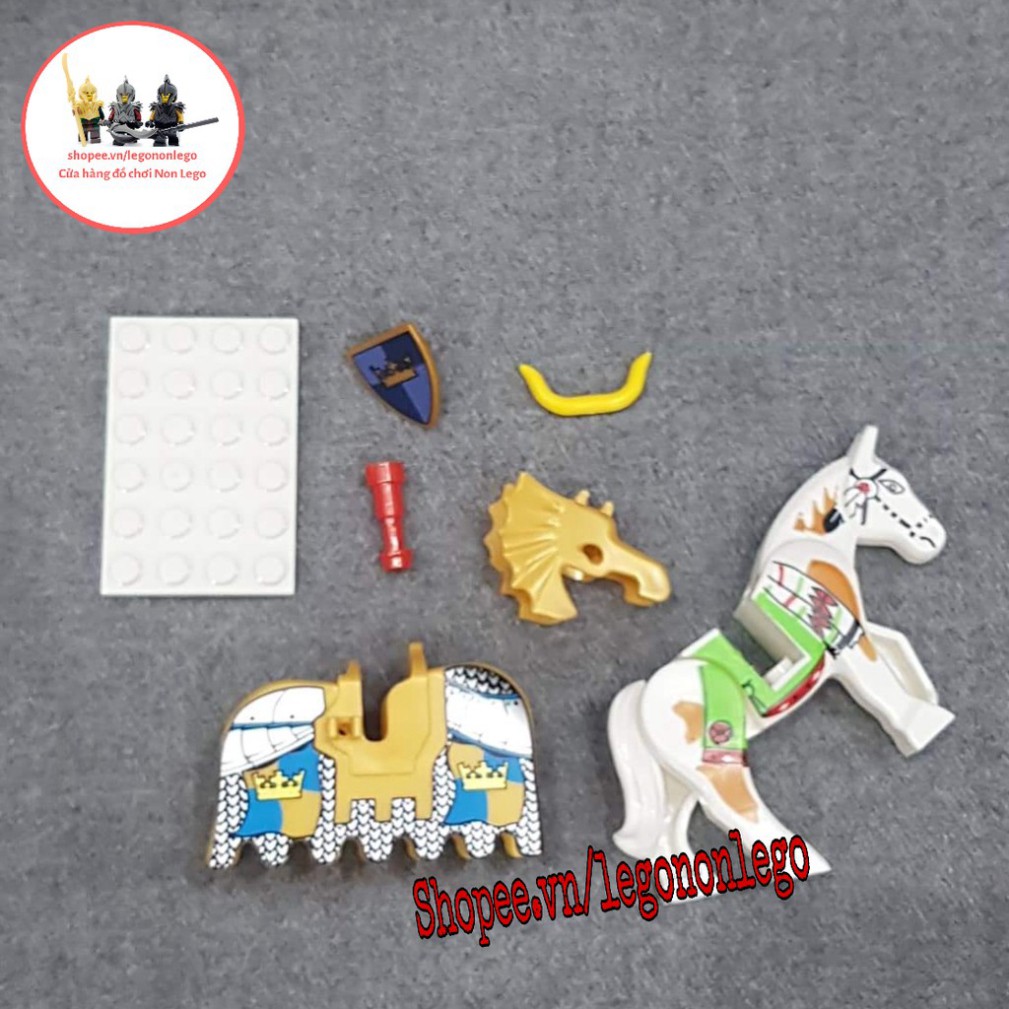 Minifigure Ngựa Lego trung cổ kèm giáp và base