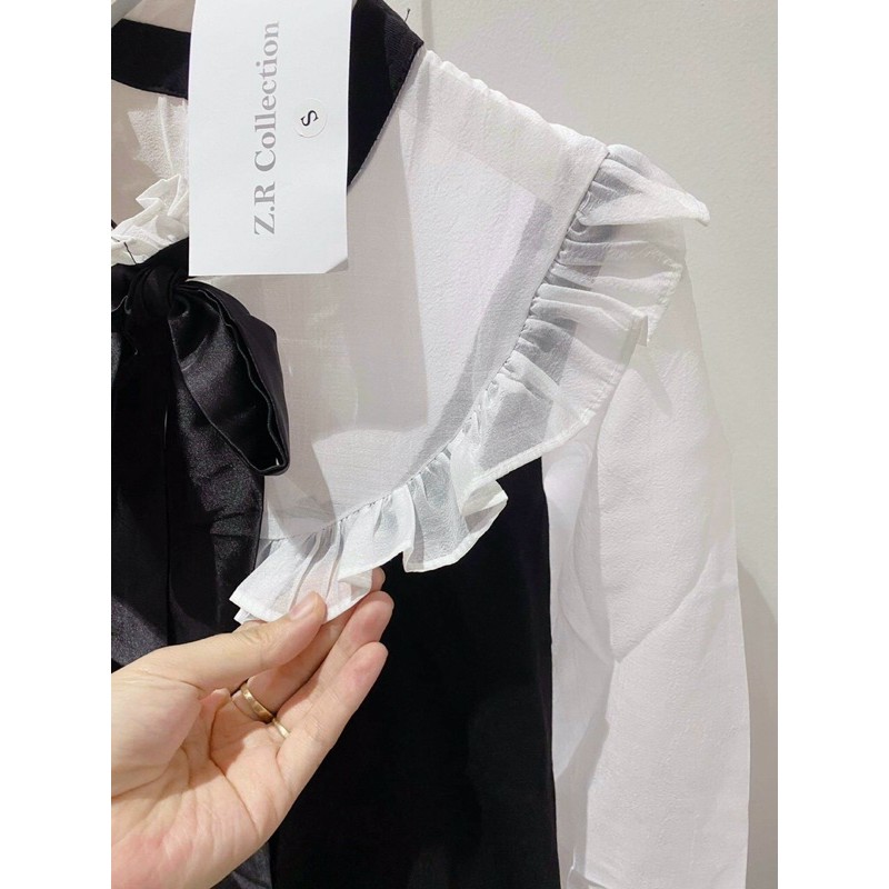 Váy phối cổ nơ bèo tiểu thư