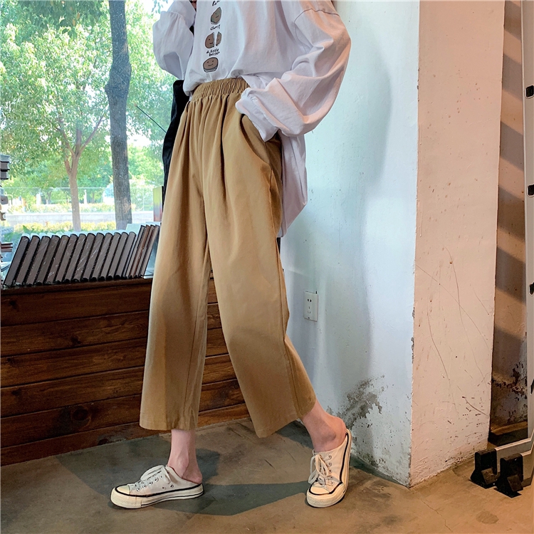 SUXI Quần ống rộng lưng thun co dãn theo phong cách Hàn Quốc