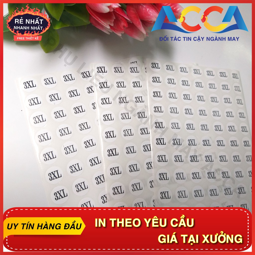 [ Rẻ vô địch ] 280 MIẾNG TEM DÁN SIZE DECAL QUẦN ÁO_Đủ  size, bền đẹp sắc nét nhận in theo yêu cầu_Xưởng nhãn mác acca