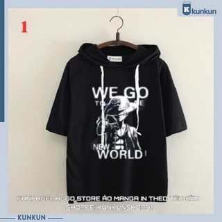 Áo Thun Hoodie Tay Lửng Luffy One Piece Mũ Rơm Nam Nữ Đủ Size