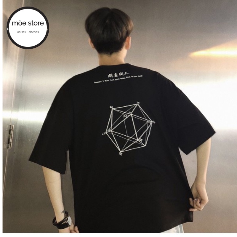 Áo thun unisex tay lỡ form rộng hình học, oversize tee