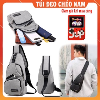 🎁Ship toàn quốc🎁Túi đeo chéo túi meijieluc nam nữ có khe cắm sạc tiện lợi phong cách Hàn Quốc ( ghi xám- đen)