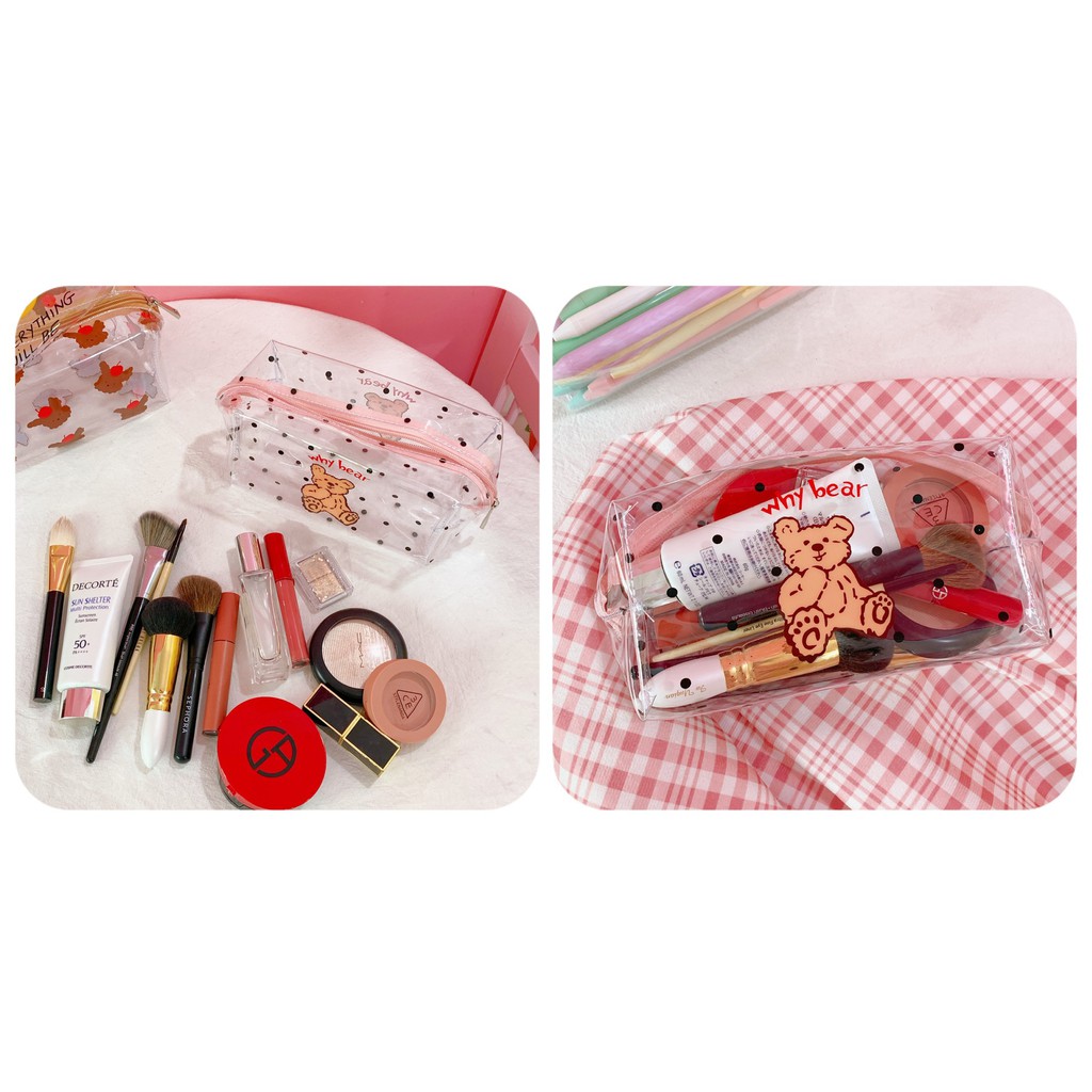 Hộp Bút Túi Makeup Pouch Nhựa Dẻo Trong Jelly Nhiều Họa Tiết Cute