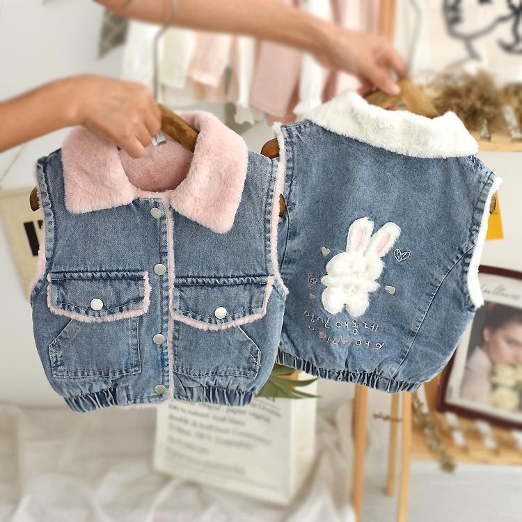 Hàng Mới Về Áo Khoác Denim Lót Lông Cừu Dày Dặn Phong Cách Phương Tây Thời Trang Thu Đông Hàng Mới 21 Dành Cho Bé Gái