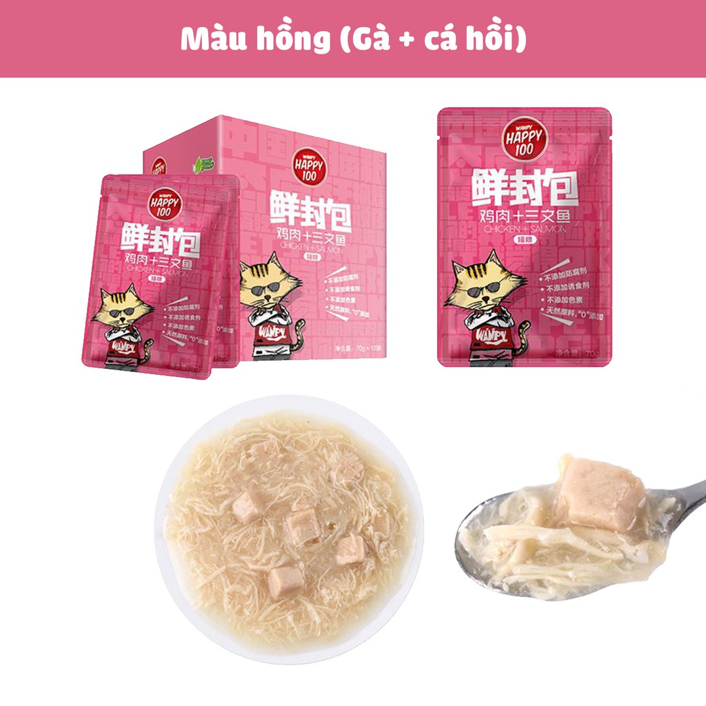 Pate WANPY HAPPY 100 Cho MÈO Gói 70g Đủ Vị Hấp Dẫn