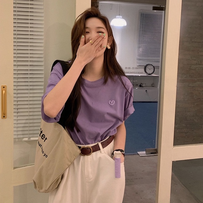 Áo Thun Ngắn Tay Thêu Họa Tiết Đơn Giản Thời Trang Dành Cho Nữ