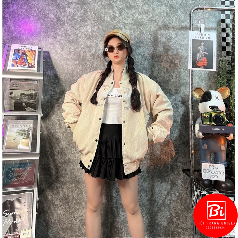 Áo Khoác Nữ Bomber Unisex Nhung Tâm Thêu Chữ_Chất Nhung Dày Dặn Mịn Xịn Thêu Sắc Nét Po Len Dệt Kim Cao Cấp