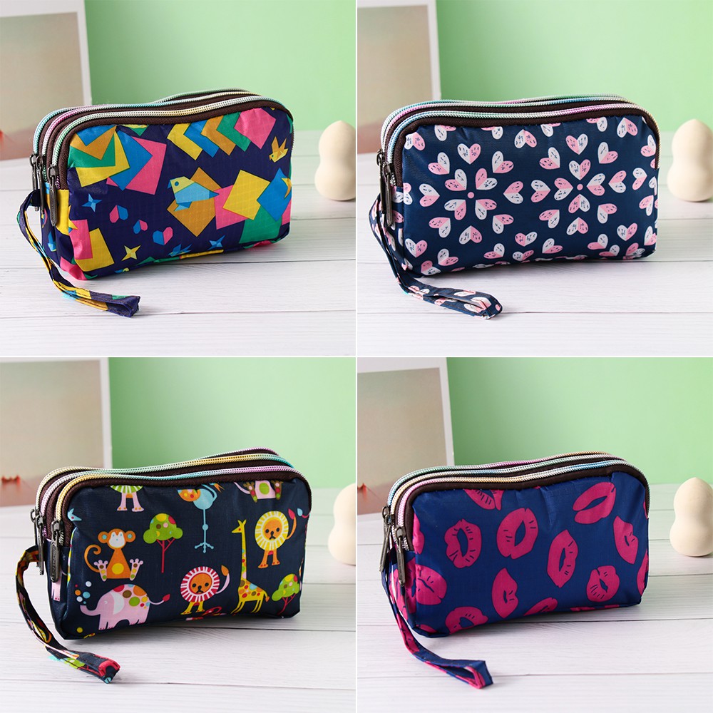 Ví Đựng Tiền/Điện Thoại Mini Vải Canvas In Hoa Chống Thấm Nước Có Ngăn Đựng Thẻ Thời Trang Cho Nữ