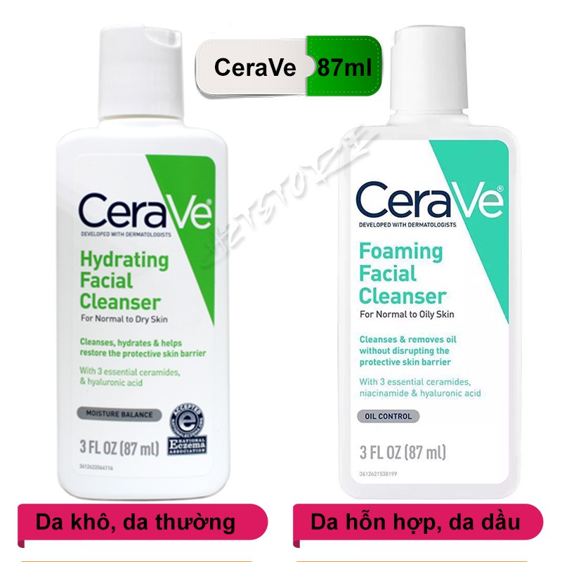 Sữa rửa mặt Cerave dịu nhẹ cho da khô, da dầu size 87ml - 355ml - 473ml