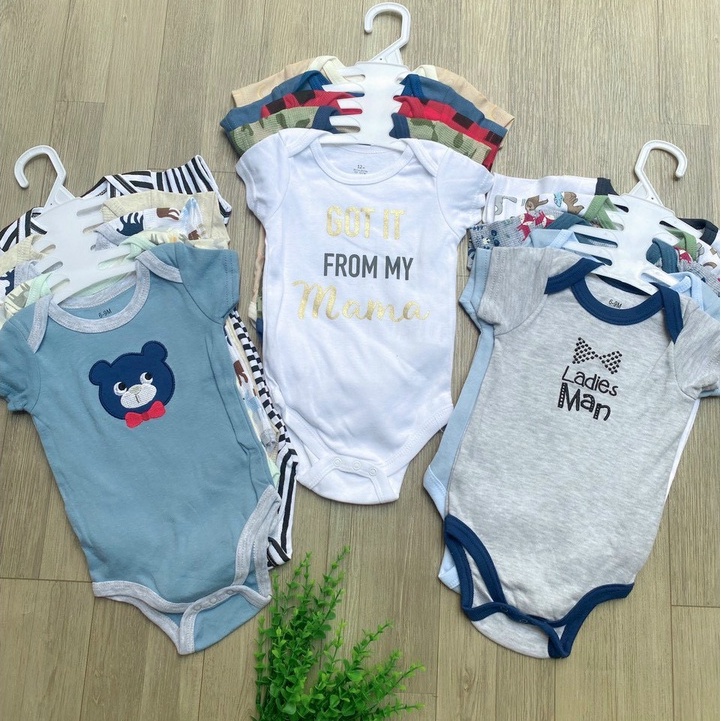 Bộ 5 bodysuit cho bé sơ sinh  body chip dành cho bé gái bé trai (0-12 tháng)