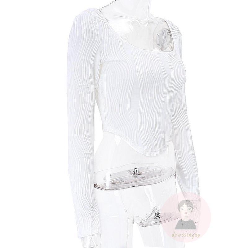 Áo Kiểu Tay Dài Cổ Chữ U Màu Sắc Trơn Thiết Kế Không Đồng Đều 3D Thời Trang Cho Nữ