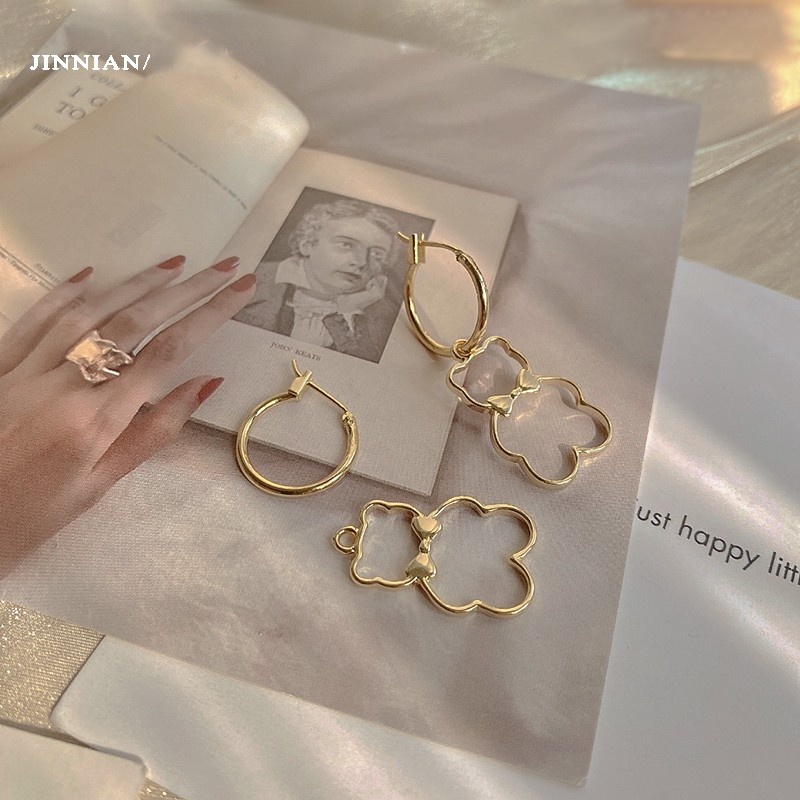 Bông Tai Hình Gấu Thắt Nơ Bằng Kim Loại Dễ Thương Phong Cách Hàn Quốc Cho Nữ