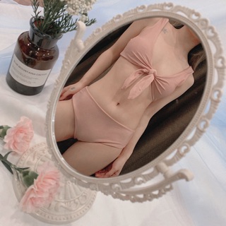 𝑹𝑬𝑼𝑺𝑺𝑰𝑬 𝑩𝑰𝑲𝑰𝑵𝑰 Đồ bơi hai mảnh cạp cao áo buộc nơ hồng đen phong cách Hàn Quốc #rsbkn009