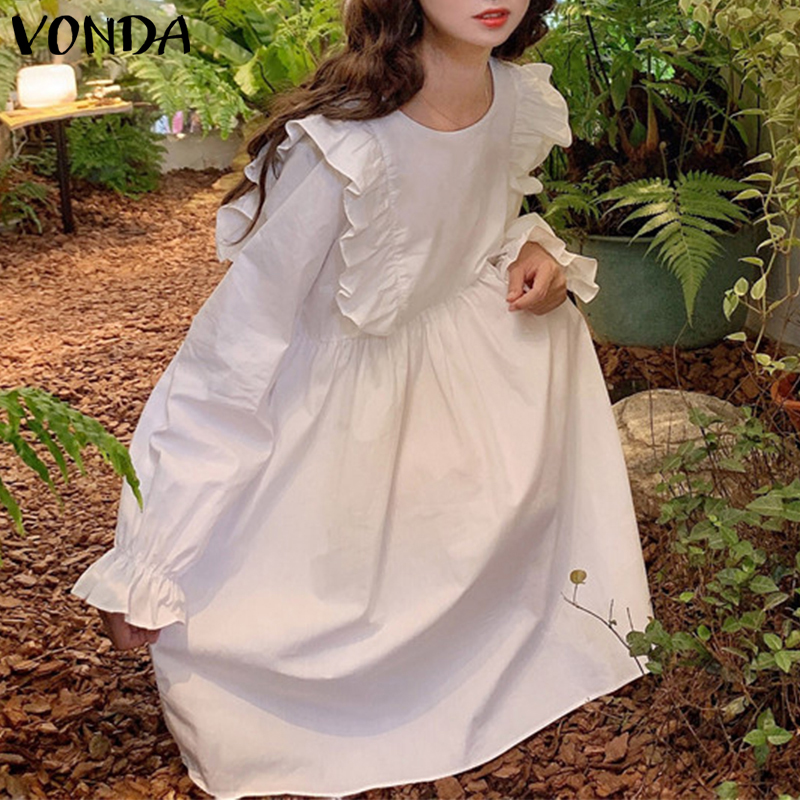 VONDA Đầm Nữ Tay Dài Nhún Bèo Phong Cách Hàn Quốc | BigBuy360 - bigbuy360.vn