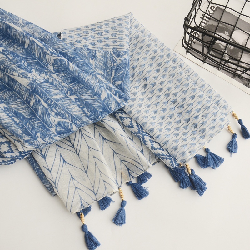 Khăn Choàng Cotton Lanh Phối Tua Rua Phong Cách Bohemian Thời Trang