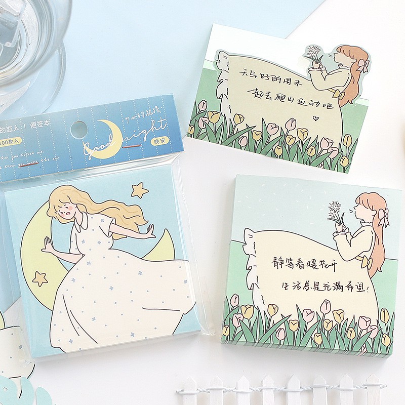 Giấy Note Vintage 100 Tờ Giấy Nhớ Ghi Chú Cute Dễ Thương SWEET HEART Trang Trí Sổ Planner Bullet Journal Hàn Quốc