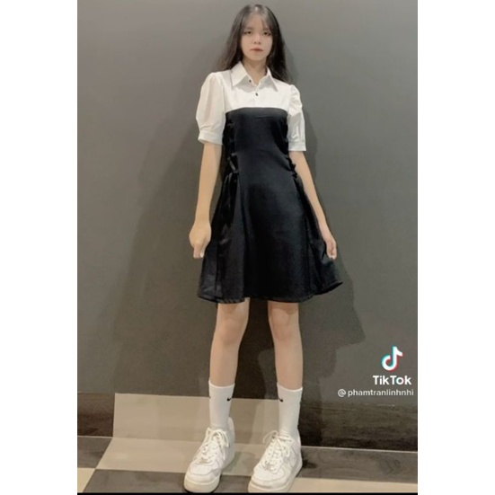 Váy Cổ Trắng Đan Eo Chất Đũi Lụa Cao Cấp Daisy Boutique