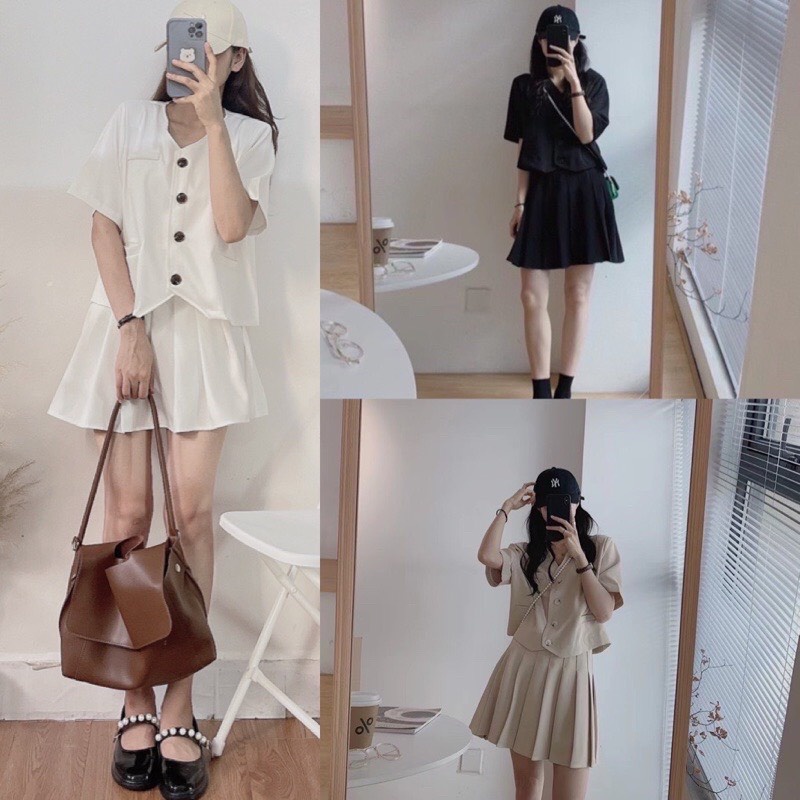 SET ÁO CỘC TAY + CHÂN VÁY XẾP LY