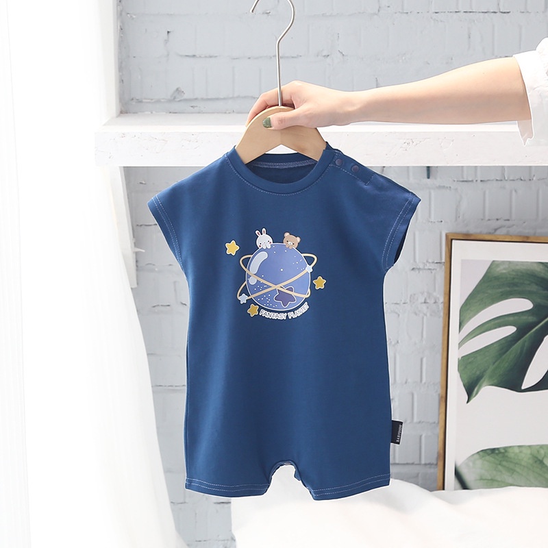 Bộ Áo Liền Quần Ngắn Tay In Hoạt Hình Thời Trang Mùa Hè Cho Bé Sơ Sinh